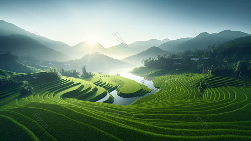 图片唯美清新蓝天白云天空风景如画的稻田,高清,摄影图,摄影图片,图片大全,摄影图免费下载